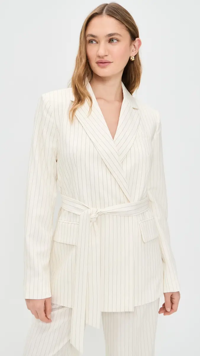 GOOD AMERICAN Essential Suiting Belted Blazer Chestnut Stripe | Thumbnail 2