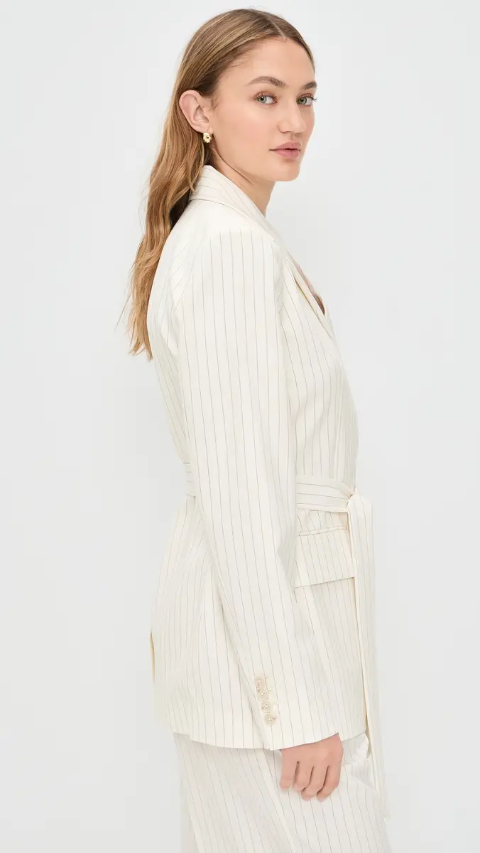 GOOD AMERICAN Essential Suiting Belted Blazer Chestnut Stripe | Thumbnail 4