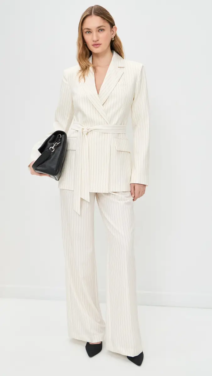 GOOD AMERICAN Essential Suiting Belted Blazer Chestnut Stripe | Thumbnail 5