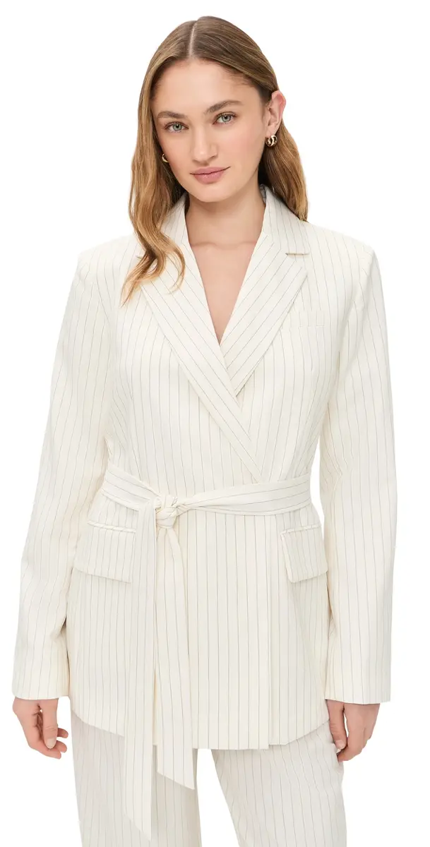GOOD AMERICAN Essential Suiting Belted Blazer Chestnut Stripe