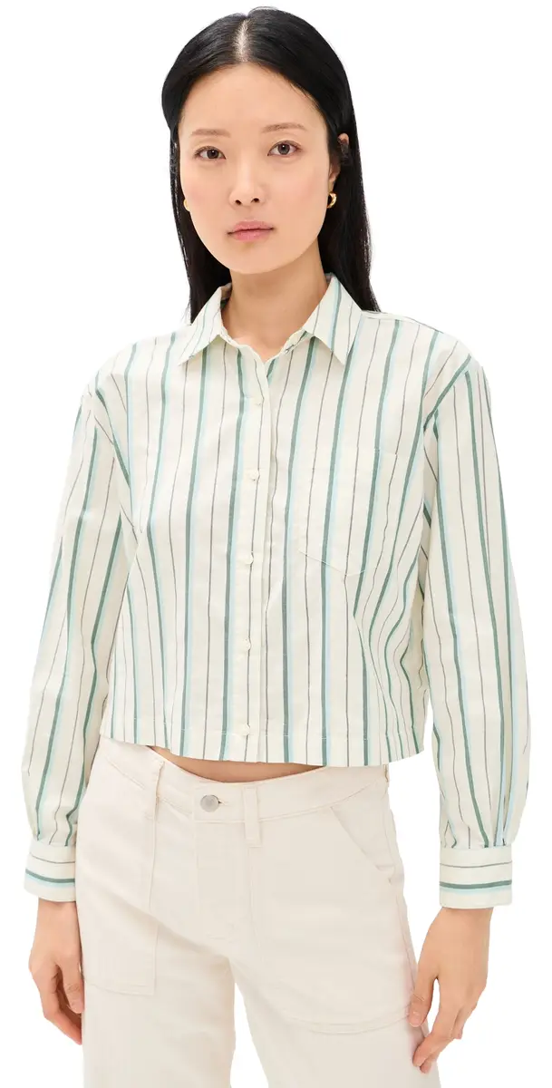 Birds of Paradis Nessa tripe Shirt Verde tripes | Image 1 Birds of Paradis Nessa tripe Shirt Verde tripes | Image 1
