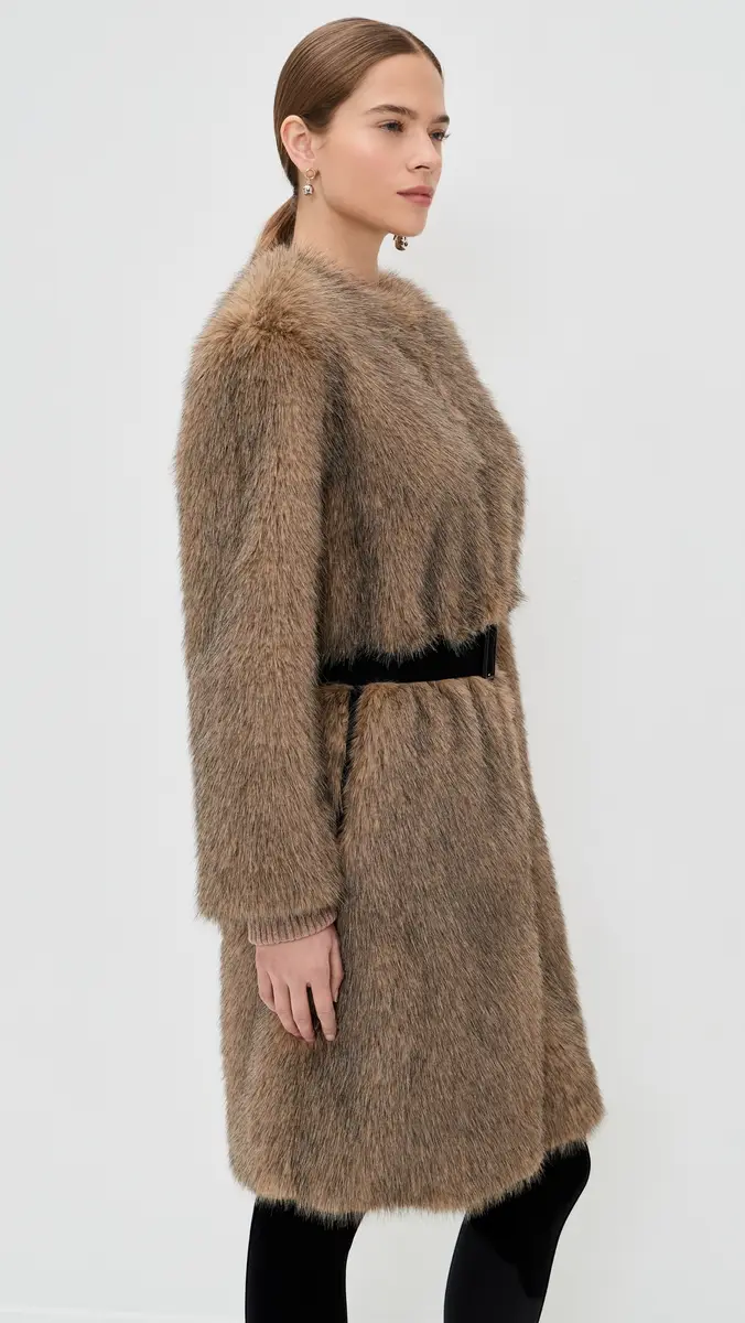Proenza Schouler White Label Khai Coat In Faux Fur Natural | Thumbnail 4