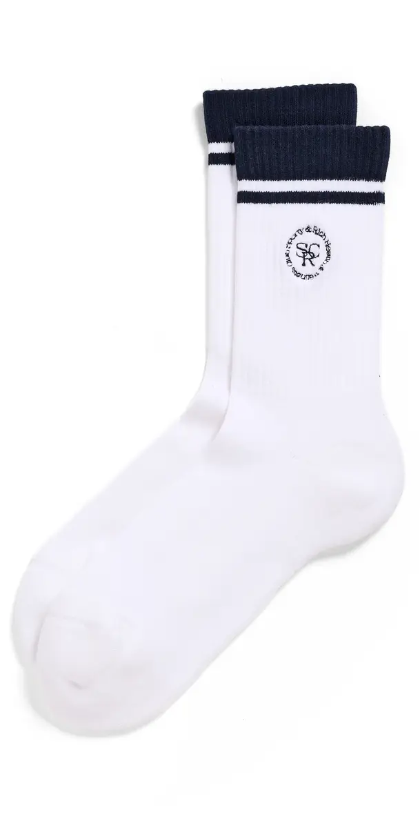 Sporty & Rich SRHWC Logo Socks White/Dark Navy One Size | Image 1 Sporty & Rich SRHWC Logo Socks White/Dark Navy One Size | Image 1