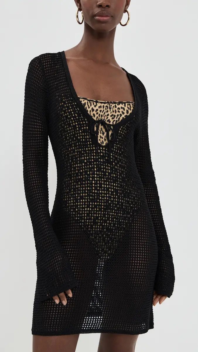 Good American Crochet Mini Dress Black001 | Thumbnail 2