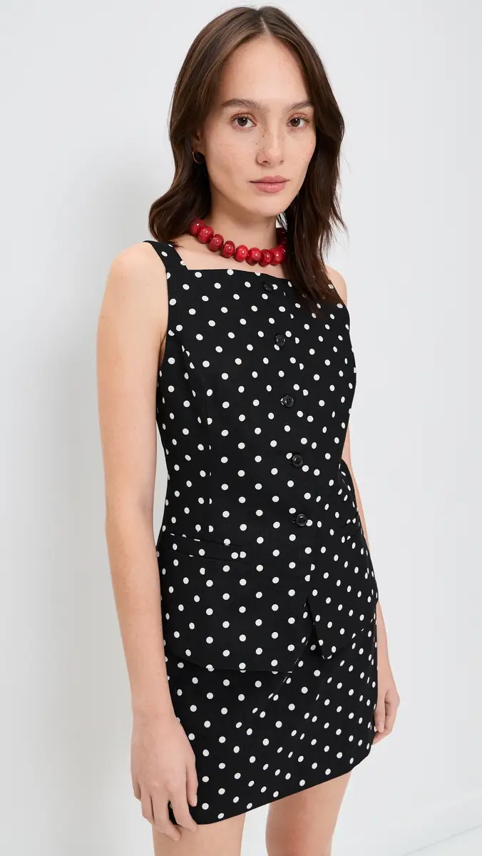 WAYF Joan Button Front Top Black Polka Dot | Thumbnail 2