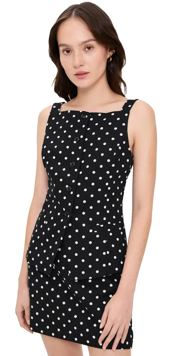 WAYF Joan Button Front Top Black Polka Dot | Image 1 WAYF Joan Button Front Top Black Polka Dot | Image 1