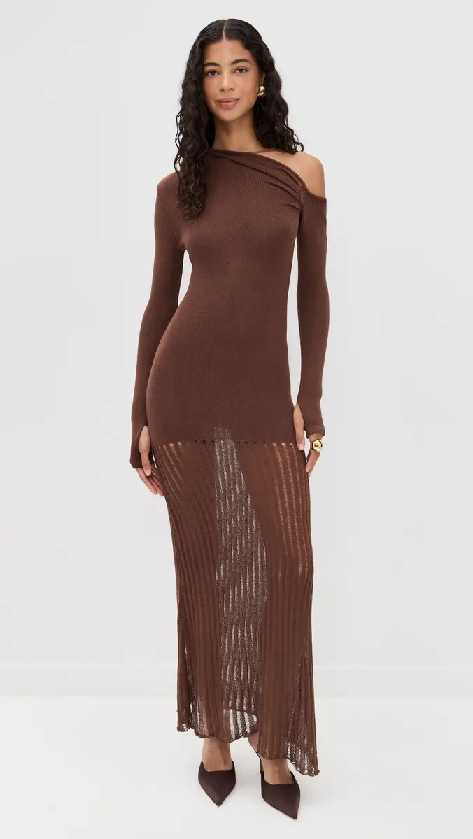 Seven Wonders Greta One Shoulder Knit Maxi Dress Chocolate | Thumbnail 2 Seven Wonders Greta One Shoulder Knit Maxi Dress Chocolate | Thumbnail 2