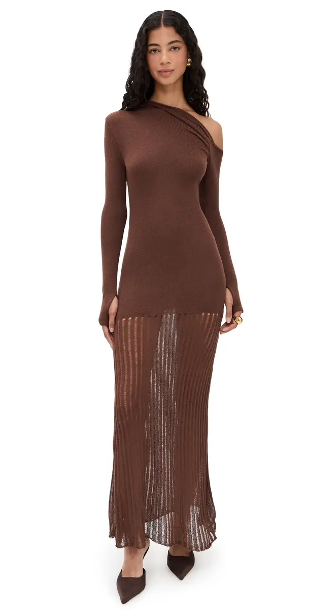 Greta One Shoulder Knit Maxi Dress Chocolate Greta One Shoulder Knit Maxi Dress Chocolate