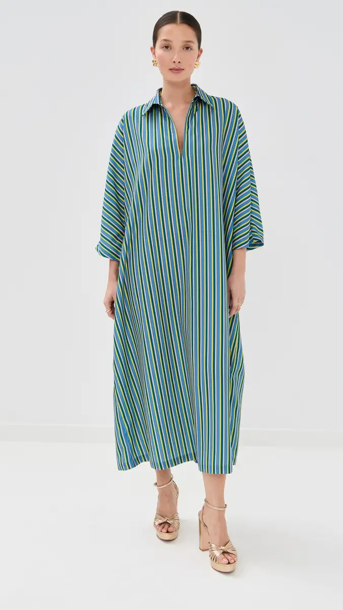 La Vie Style House Stripe Maxi Everyday Dress Blue/Neon Yellow One Size | Thumbnail 2