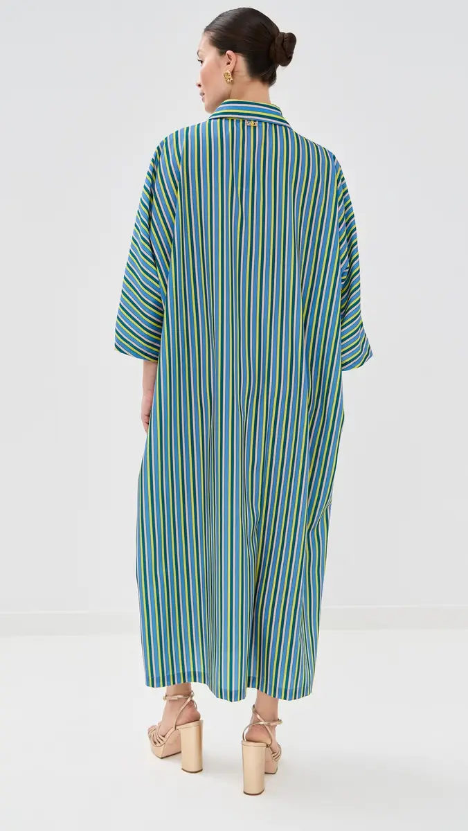 La Vie Style House Stripe Maxi Everyday Dress Blue/Neon Yellow One Size | Thumbnail 3