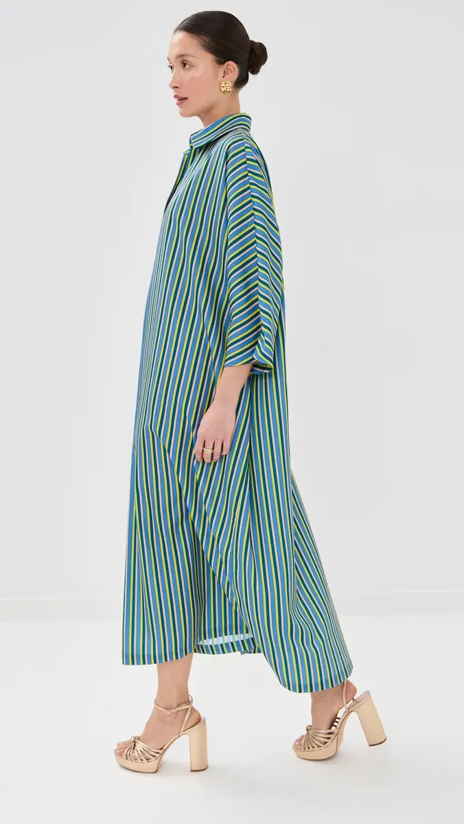 La Vie Style House Stripe Maxi Everyday Dress Blue/Neon Yellow One Size | Thumbnail 4