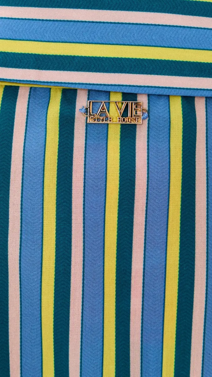 La Vie Style House Stripe Maxi Everyday Dress Blue/Neon Yellow One Size | Thumbnail 6