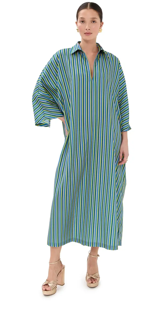 La Vie Style House Stripe Maxi Everyday Dress Blue/Neon Yellow One Size | Image 1 La Vie Style House Stripe Maxi Everyday Dress Blue/Neon Yellow One Size | Image 1
