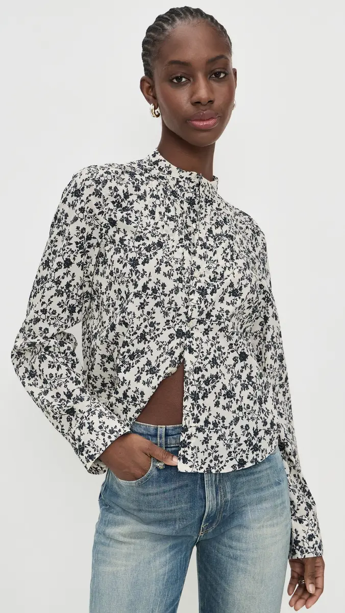R13 Button Down Top Black Floral On Ecru | Thumbnail 2 R13 Button Down Top Black Floral On Ecru | Thumbnail 2