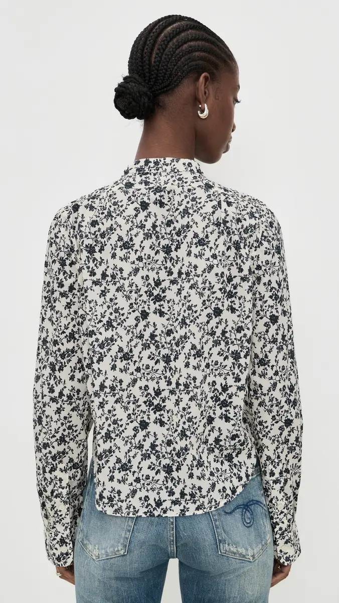 R13 Button Down Top Black Floral On Ecru | Thumbnail 3 R13 Button Down Top Black Floral On Ecru | Thumbnail 3