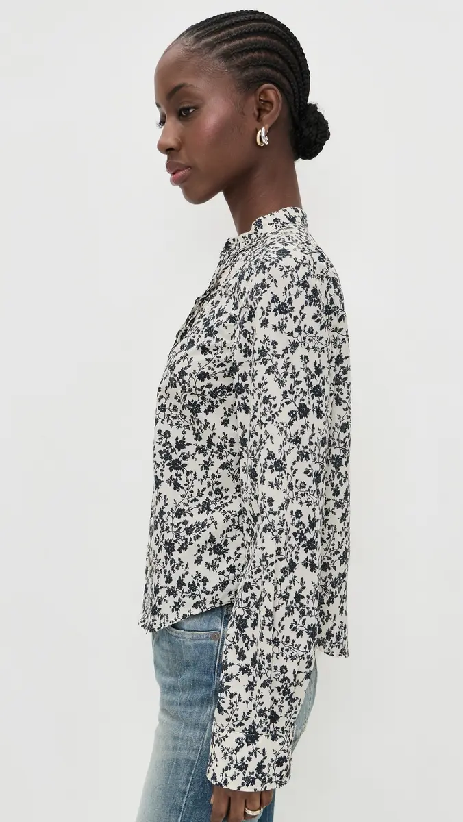 R13 Button Down Top Black Floral On Ecru | Thumbnail 4 R13 Button Down Top Black Floral On Ecru | Thumbnail 4