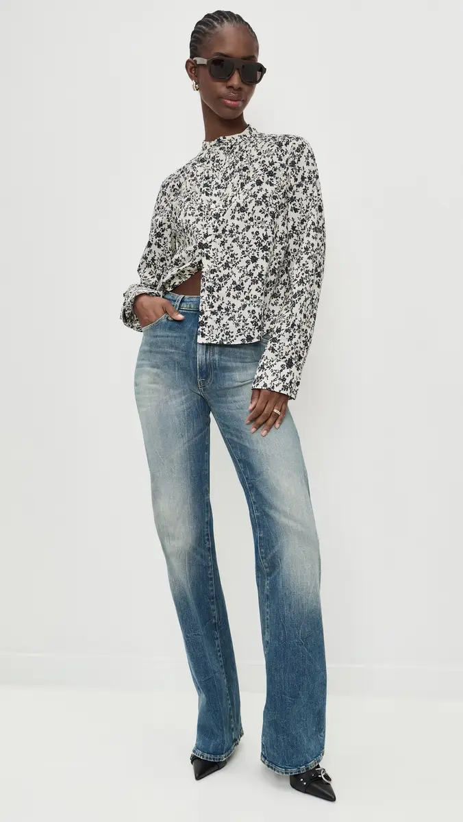 R13 Button Down Top Black Floral On Ecru | Thumbnail 5 R13 Button Down Top Black Floral On Ecru | Thumbnail 5
