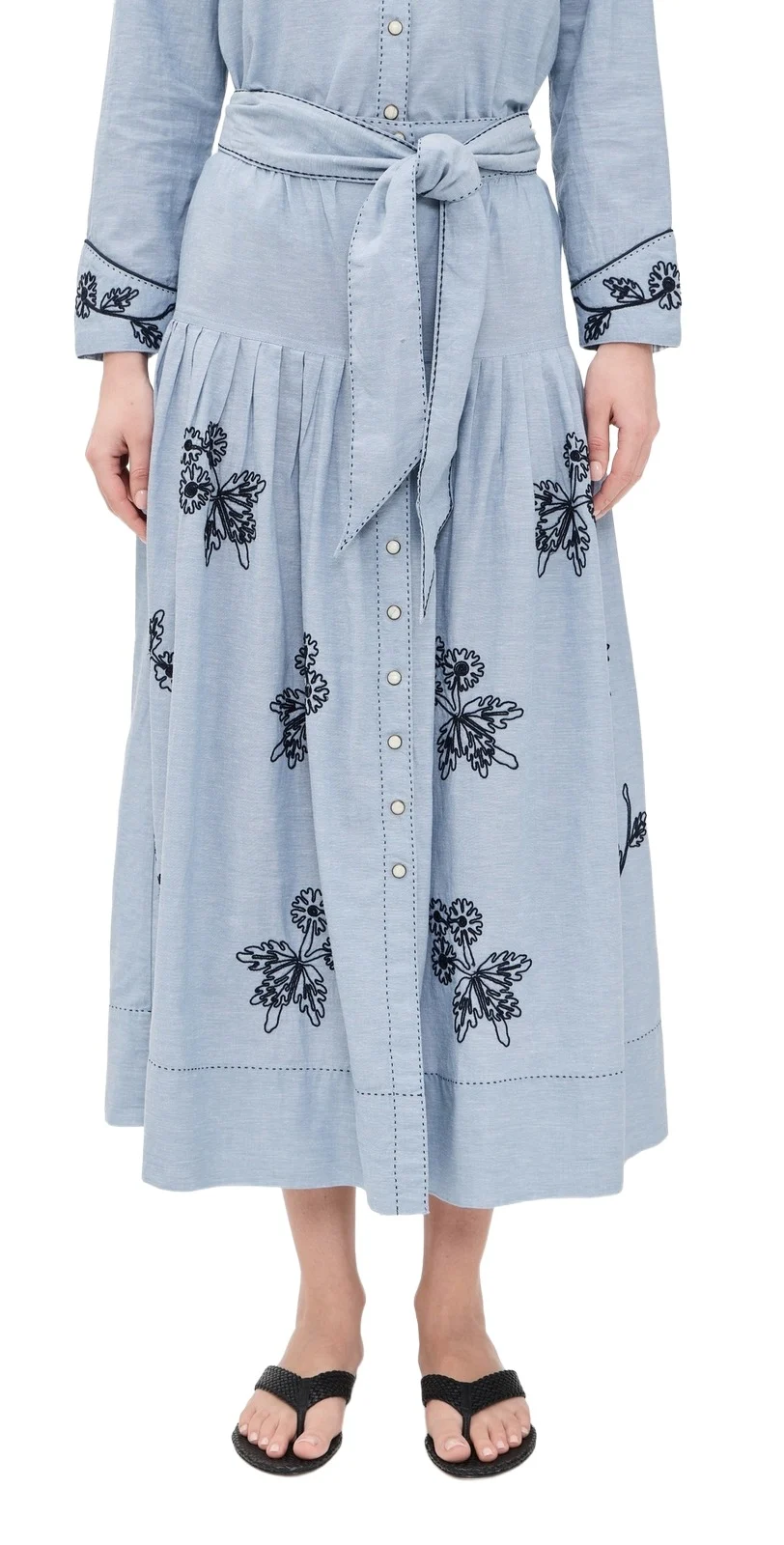 THE GREAT x Stetson The Chambray Embroidered Highland Skirt THE GREAT x Stetson The Chambray Embroidered Highland Skirt