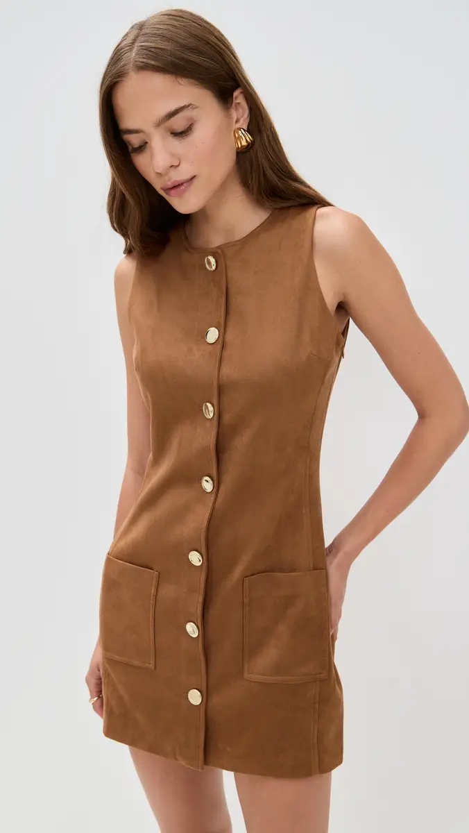endless rose Faux Suede Round Neck Buttoned Mini Dress | Thumbnail 2 endless rose Faux Suede Round Neck Buttoned Mini Dress | Thumbnail 2