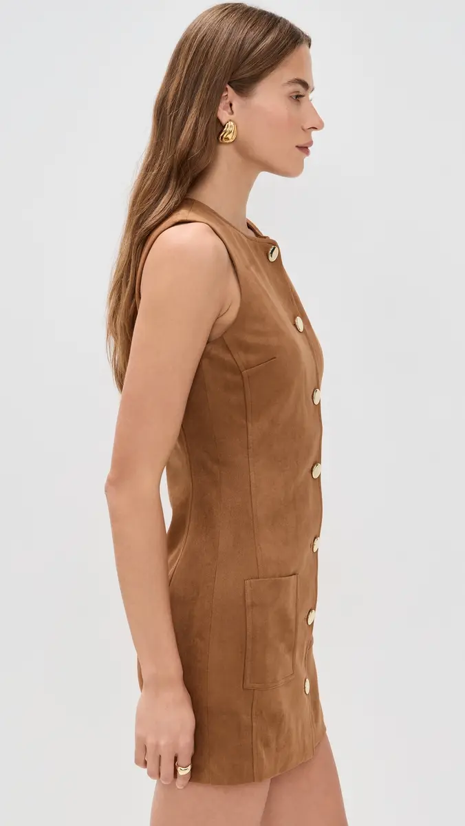 endless rose Faux Suede Round Neck Buttoned Mini Dress | Thumbnail 4 endless rose Faux Suede Round Neck Buttoned Mini Dress | Thumbnail 4