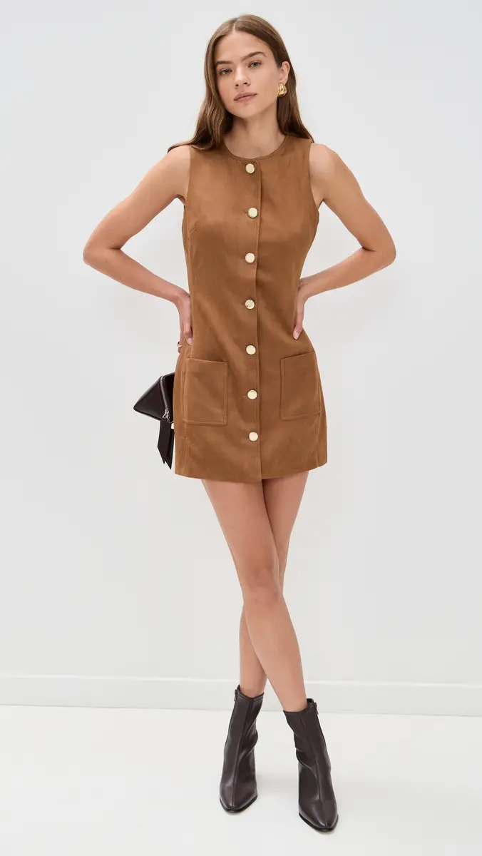 endless rose Faux Suede Round Neck Buttoned Mini Dress | Thumbnail 5 endless rose Faux Suede Round Neck Buttoned Mini Dress | Thumbnail 5