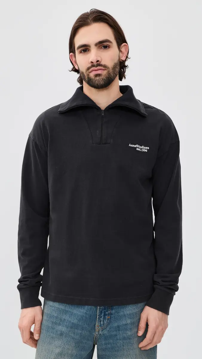 Acne Studios Four Quarter Zip Sweatshirt Black | Thumbnail 2