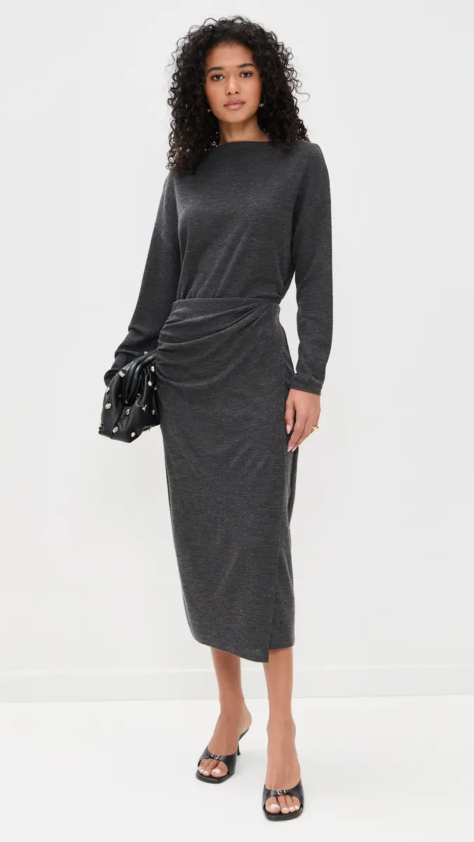 Vince Waist Draped Midi Skirt Dk H Grey | Thumbnail 5