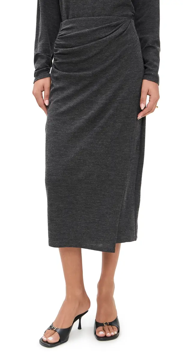 Waist Draped Midi Skirt Dk H Grey