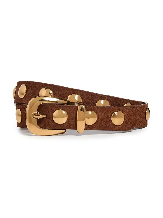 Studded Western Belt In Suede Soft Mahogany Studded Western Belt In Suede Soft Mahogany