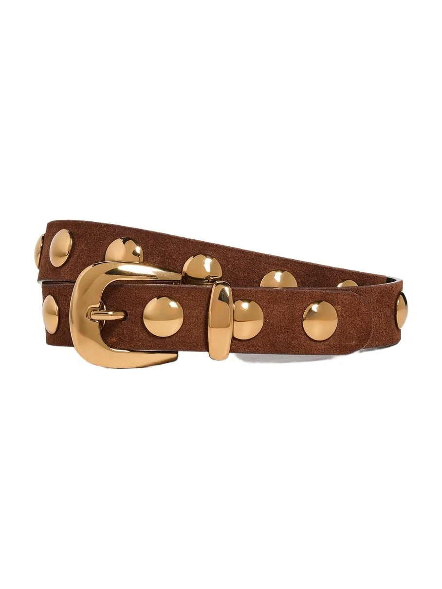 Madewell Studded Western Belt In Suede Soft Mahogany