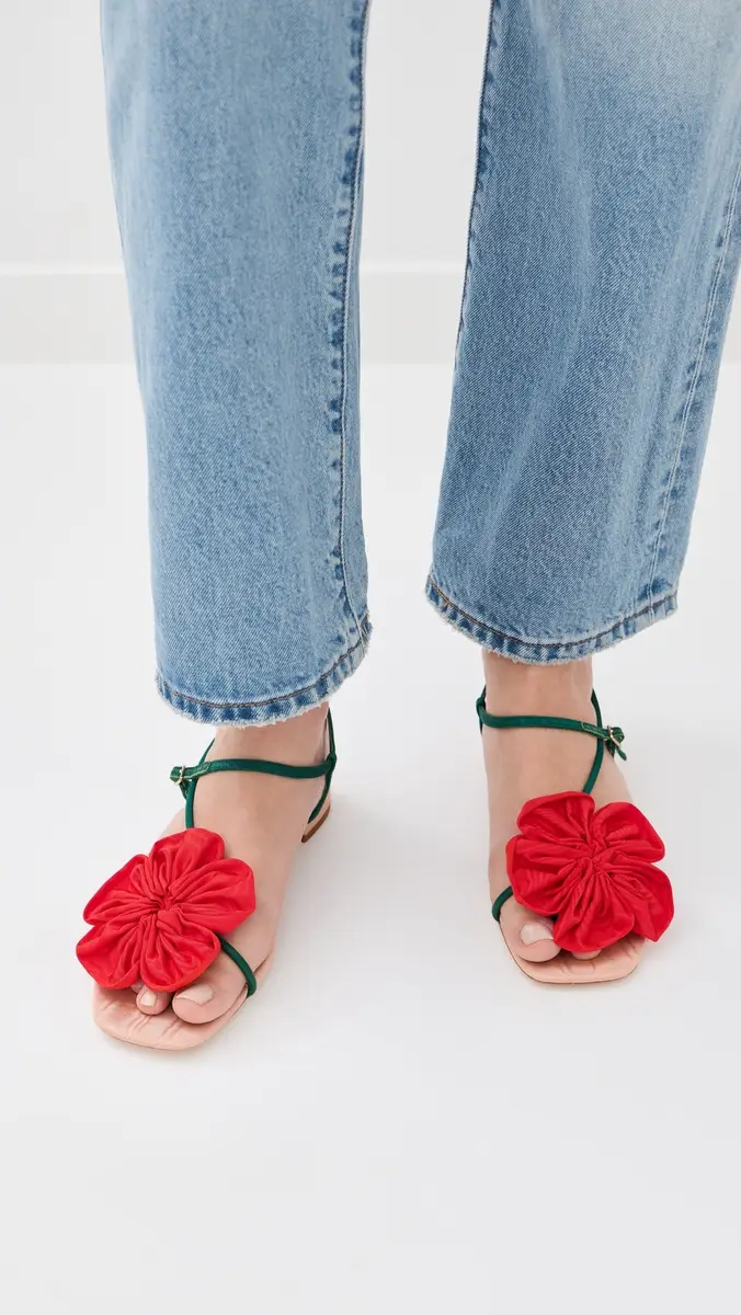 Loeffler Randall Genevieve Flower Applique Flat Sandals Nude/Green/Red | Thumbnail 3 Loeffler Randall Genevieve Flower Applique Flat Sandals Nude/Green/Red | Thumbnail 3