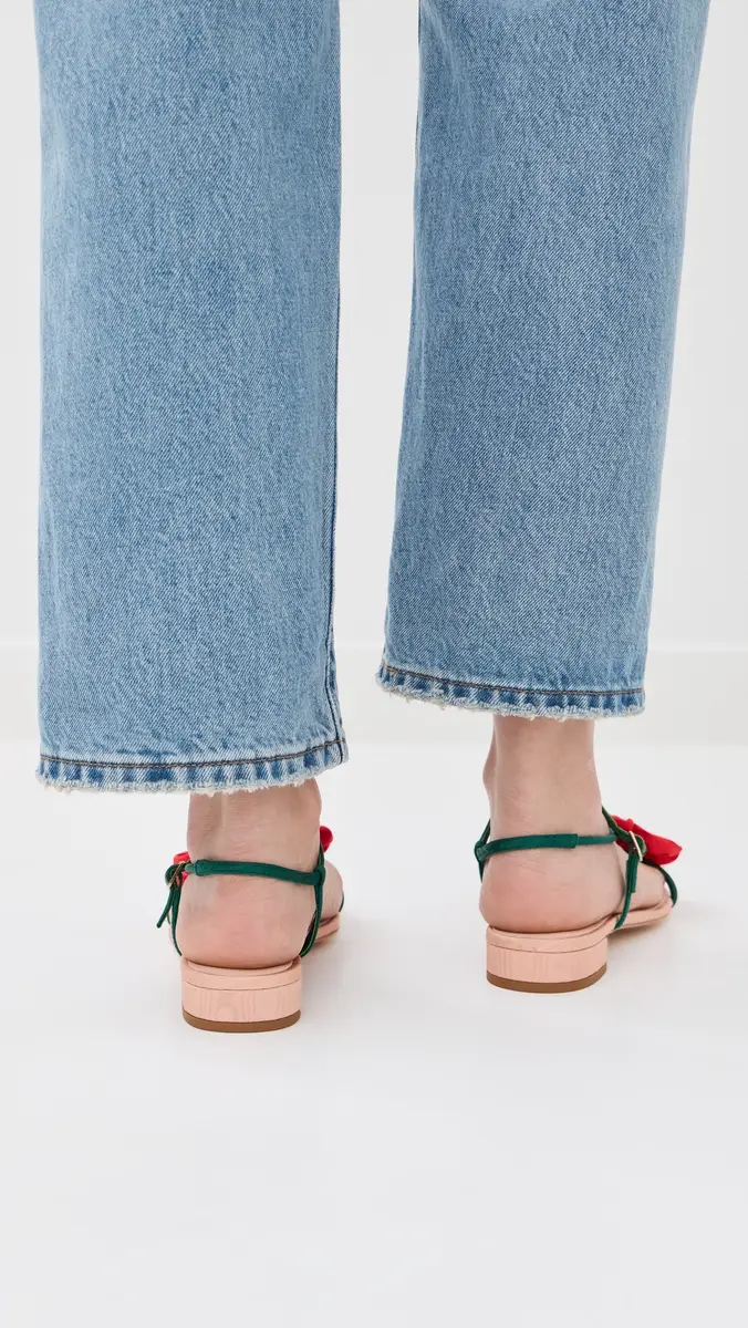 Loeffler Randall Genevieve Flower Applique Flat Sandals Nude/Green/Red | Thumbnail 4 Loeffler Randall Genevieve Flower Applique Flat Sandals Nude/Green/Red | Thumbnail 4