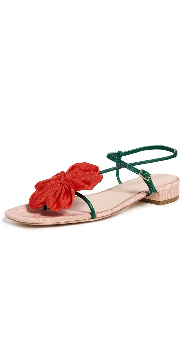 Loeffler Randall Genevieve Flower Applique Flat Sandals Nude/Green/Red | Image 1 Loeffler Randall Genevieve Flower Applique Flat Sandals Nude/Green/Red | Image 1
