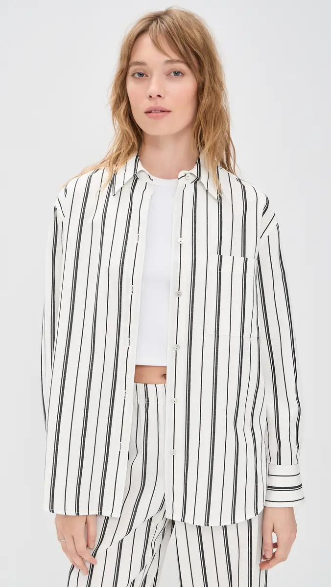Vince Resort Stripe Oversized Shirt B'White/Black | Thumbnail 2 Vince Resort Stripe Oversized Shirt B'White/Black | Thumbnail 2