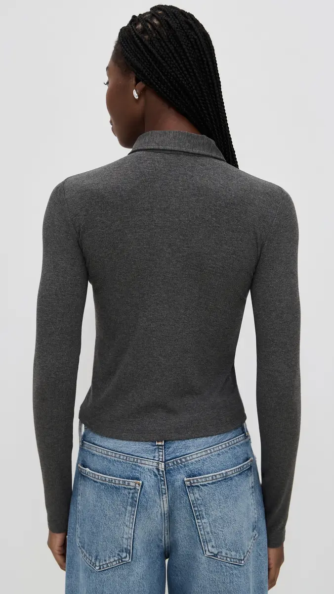 perfectwhitetee Luxe Rib Long Sleeve Button Polo | Thumbnail 3