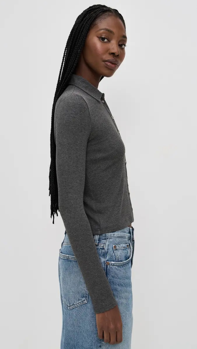 perfectwhitetee Luxe Rib Long Sleeve Button Polo | Thumbnail 4