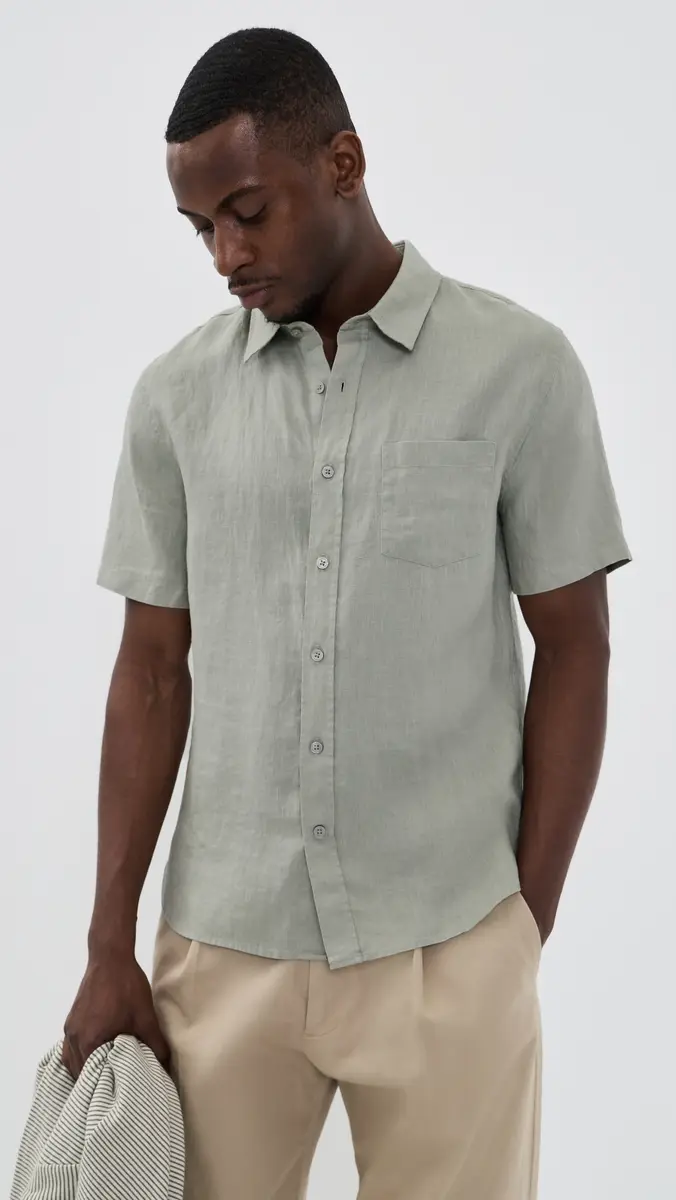 Vince Short Sleeve Linen Shirt Matcha | Thumbnail 2