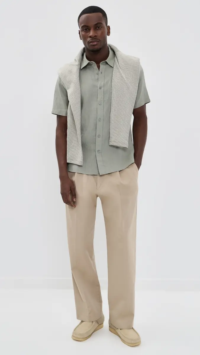 Vince Short Sleeve Linen Shirt Matcha | Thumbnail 5