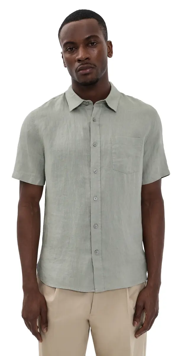 Vince Short Sleeve Linen Shirt Matcha | Image 1 Vince Short Sleeve Linen Shirt Matcha | Image 1