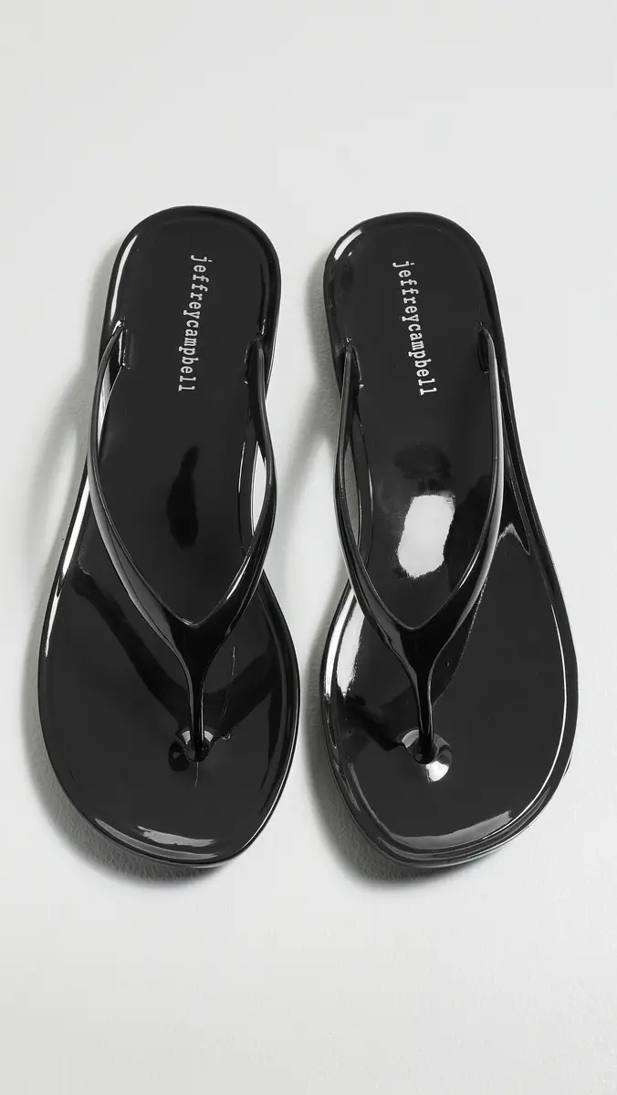 Jeffrey Campbell Beach-Day Jelly Flip Flops Black Shiny | Thumbnail 2