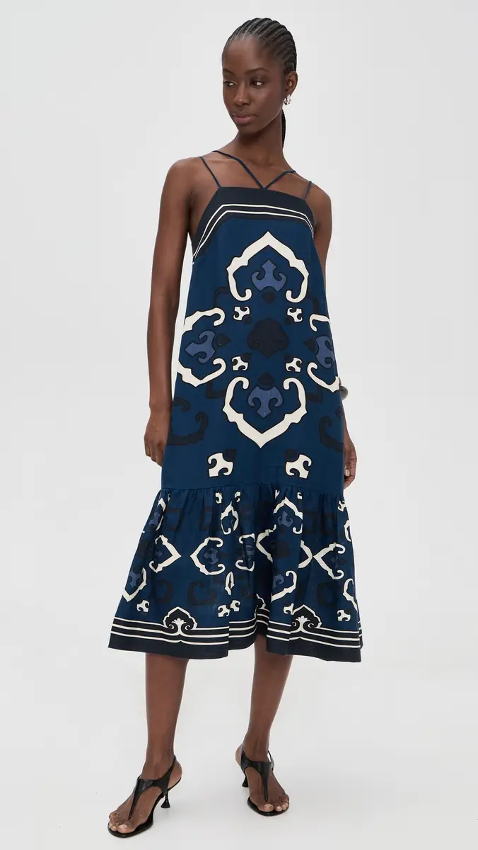 Sea Blaise inen Print Spaghetti Strap Dress Navy | Thumbnail 2