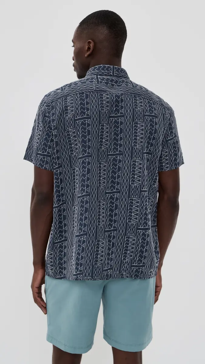 Billy Reid Short Sleeve Geo Stitch Shirt Carbon Blue | Thumbnail 3