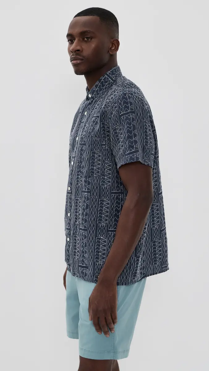 Billy Reid Short Sleeve Geo Stitch Shirt Carbon Blue | Thumbnail 4