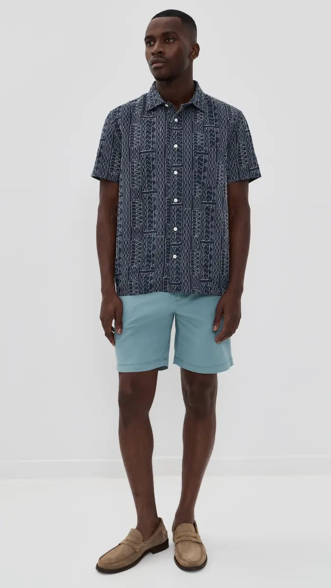 Billy Reid Short Sleeve Geo Stitch Shirt Carbon Blue | Thumbnail 5