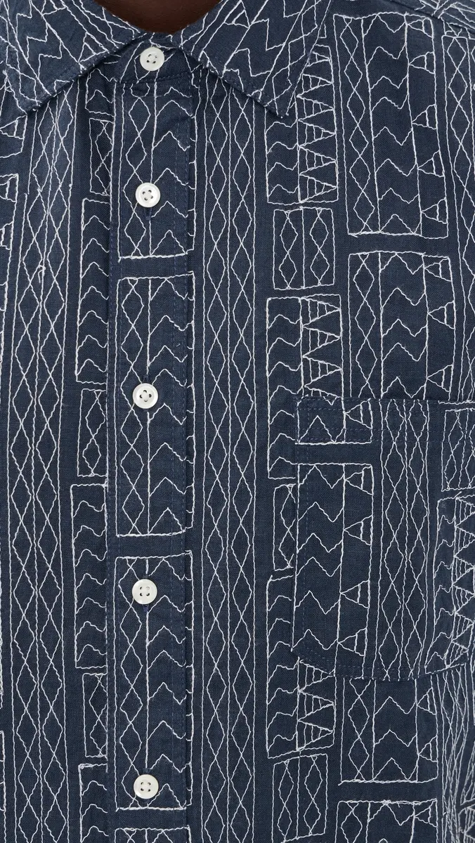 Billy Reid Short Sleeve Geo Stitch Shirt Carbon Blue | Thumbnail 6