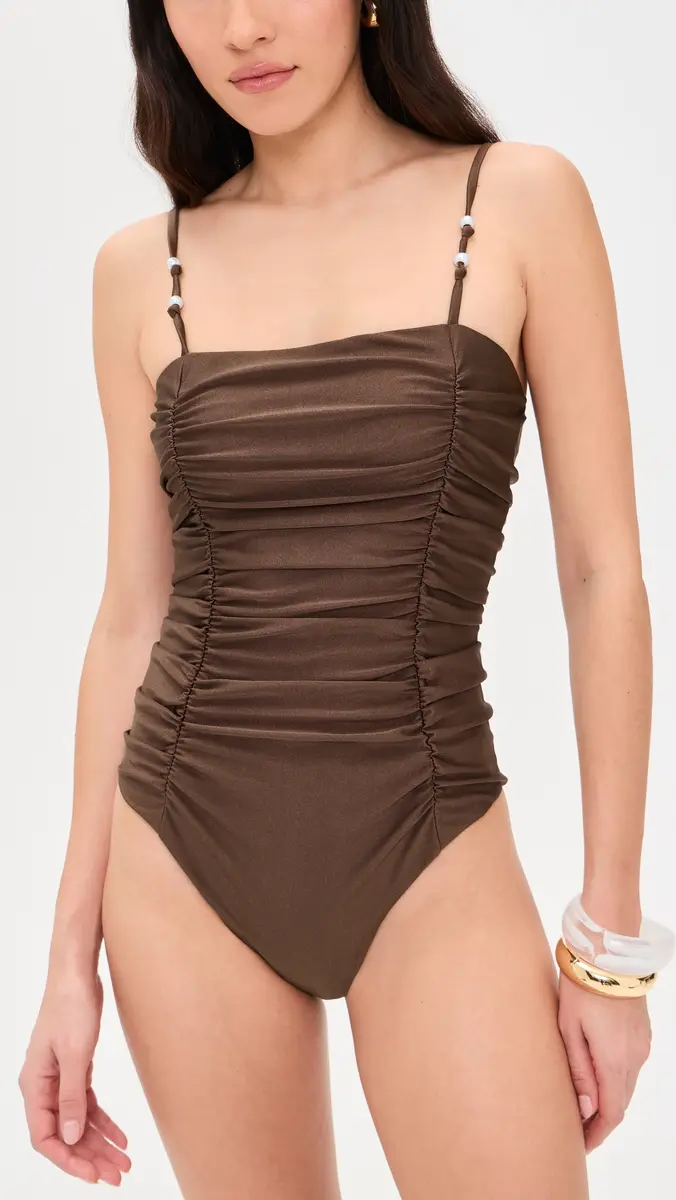 MINKPINK Sienna Ruched Swimsuit Chocolate | Thumbnail 2
