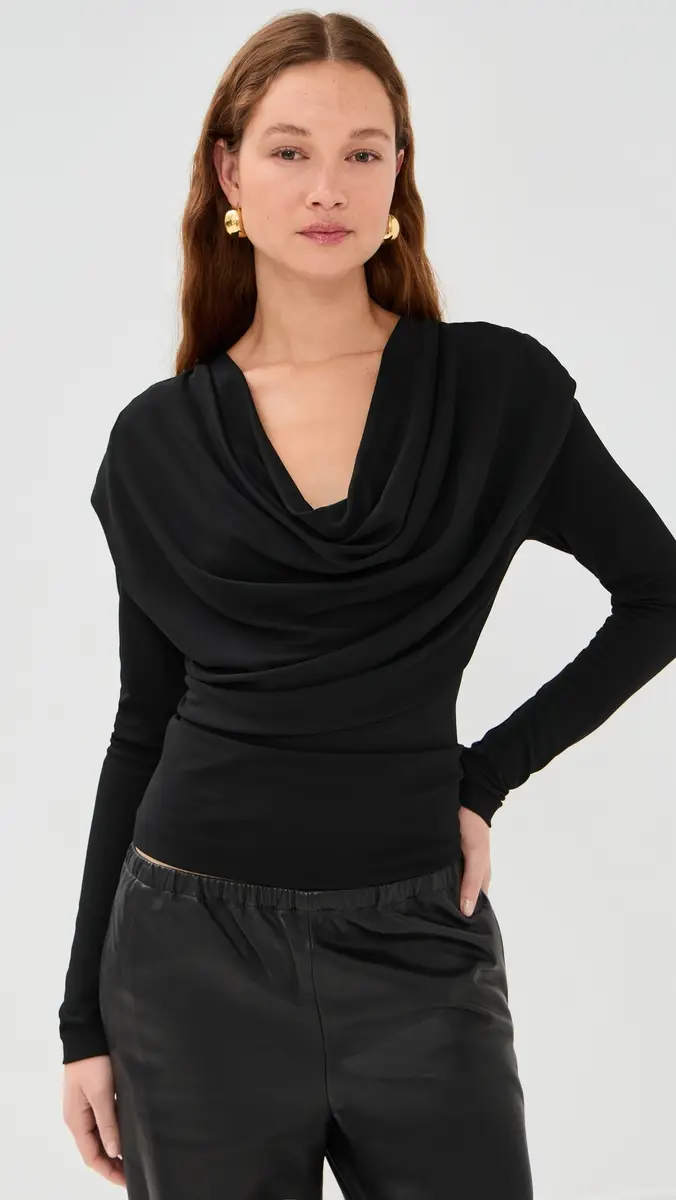 WARDROBE.NYC WARDROBE. NYC Evening Cowl Neck Top Black | Thumbnail 2