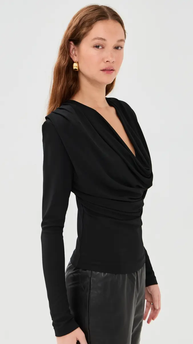 WARDROBE.NYC WARDROBE. NYC Evening Cowl Neck Top Black | Thumbnail 4
