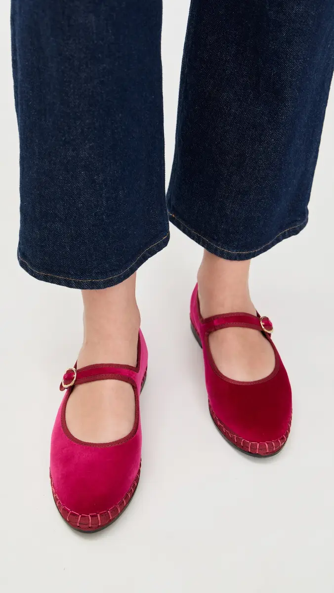 Flabelus Velvet Mary Jane Flats Pink | Thumbnail 3