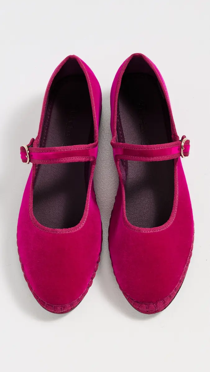 Flabelus Velvet Mary Jane Flats Pink | Thumbnail 5